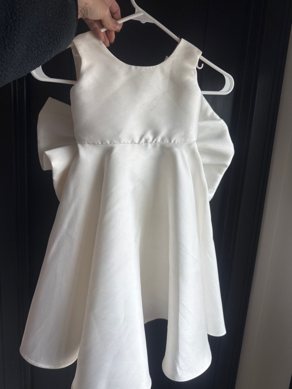 Gio Bespoke White Satin Girls' Formal Dress / flower girls dress with Back Bow